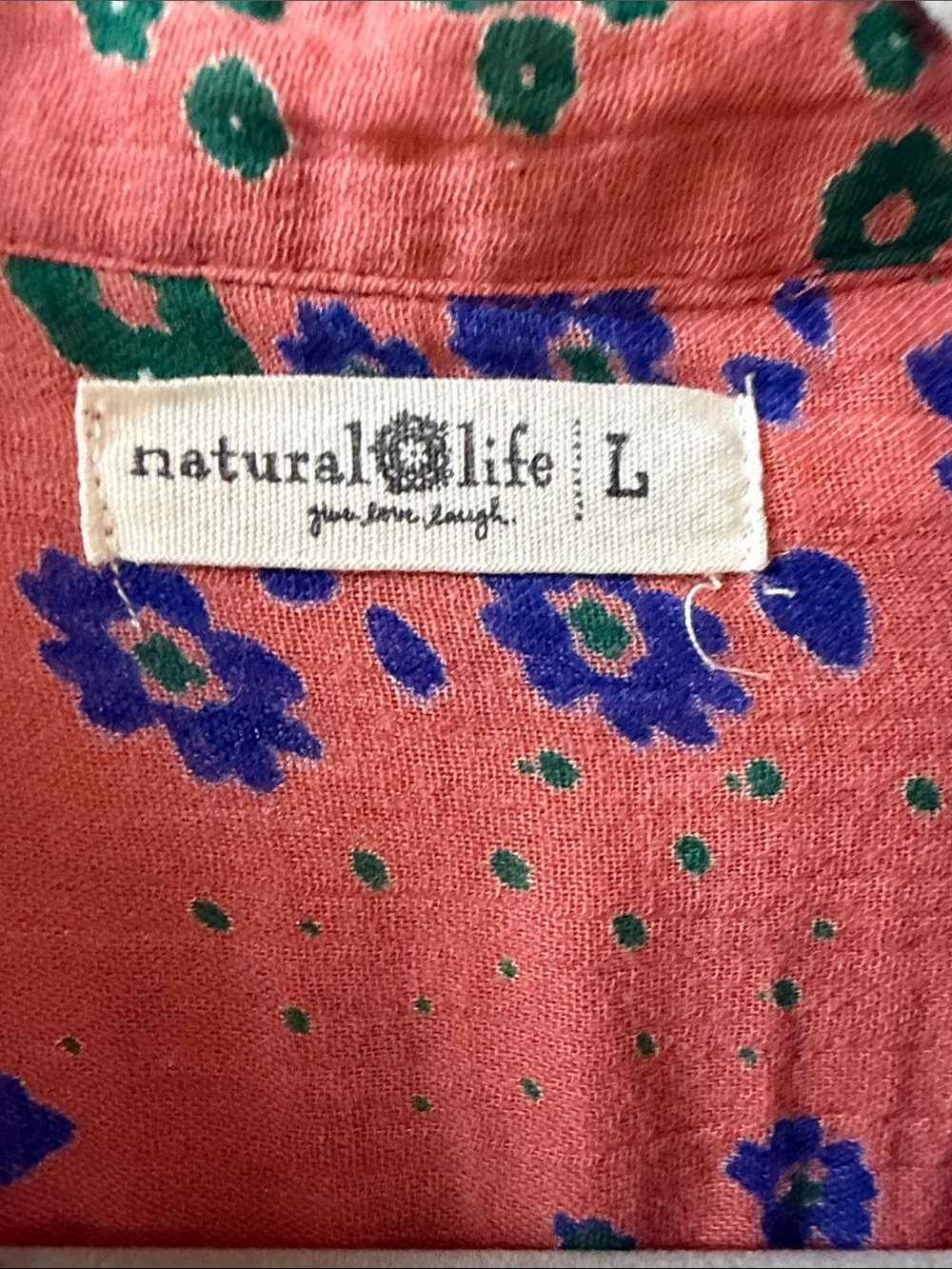 NATURAL LIFE Coral Button-Down Shirt with Blue & Green Floral Print - Picture 2 of 3
